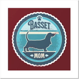 Basset Mom - Distressed Basset Hound Silhouette Design Posters and Art